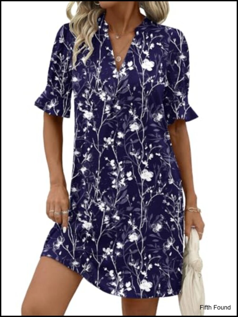 V Neck Ruffle Sleeve Shift Dress with Pockets for Summer Beach Vacation